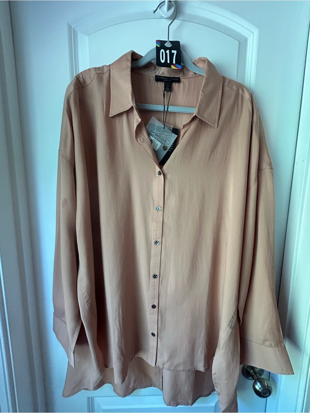 Adrienne Landau Oversized Button-Down Shirt in Warm Tan/Peach